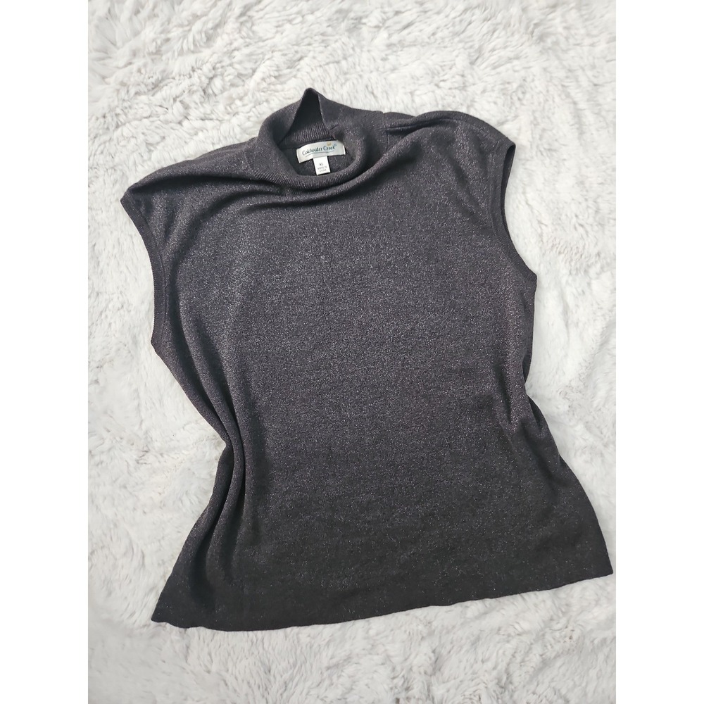Coldwater Creek Gray Metallic Glitter Knit Mock Silk Neck Sleeveless Sweater XL